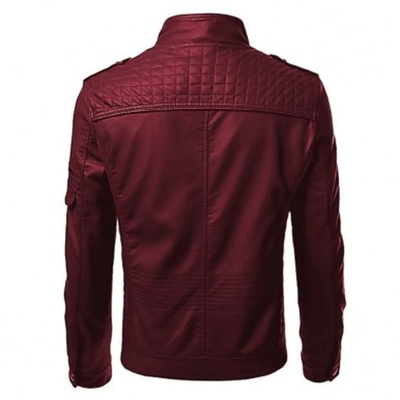 Quilted Padding Biker Leather Jacket Mens