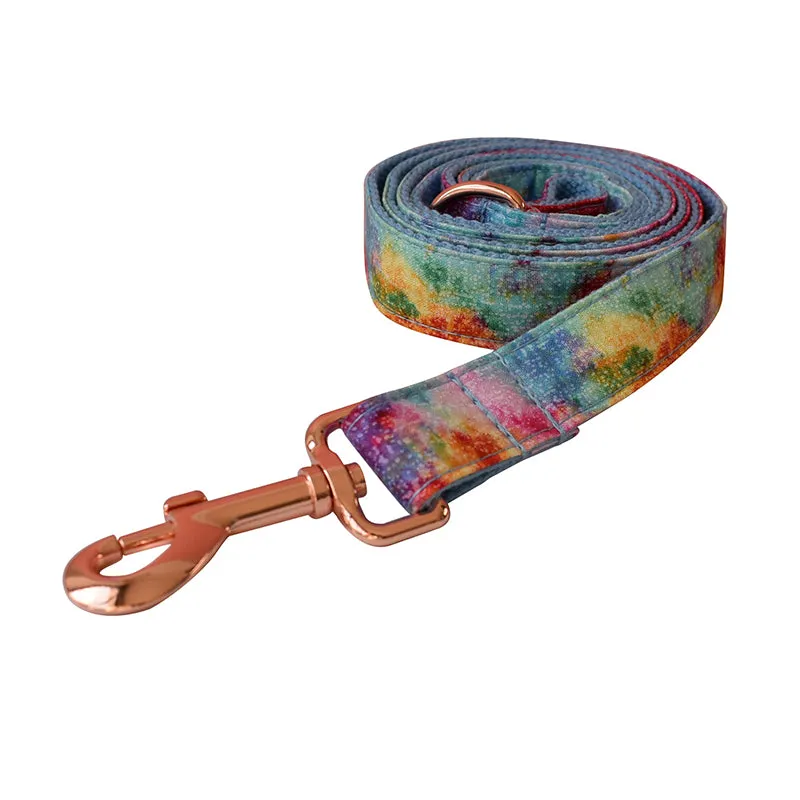 Rainbow Gradient Cotton Collar with Detachable Bow Tie Personalized Leash Set