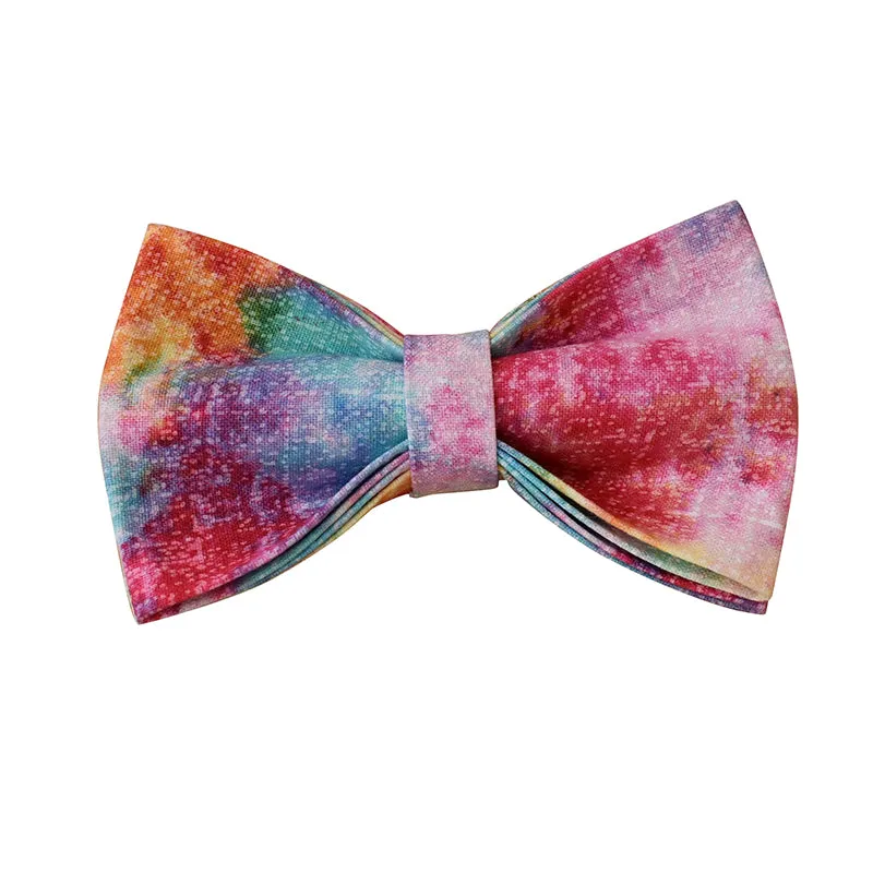 Rainbow Gradient Cotton Collar with Detachable Bow Tie Personalized Leash Set