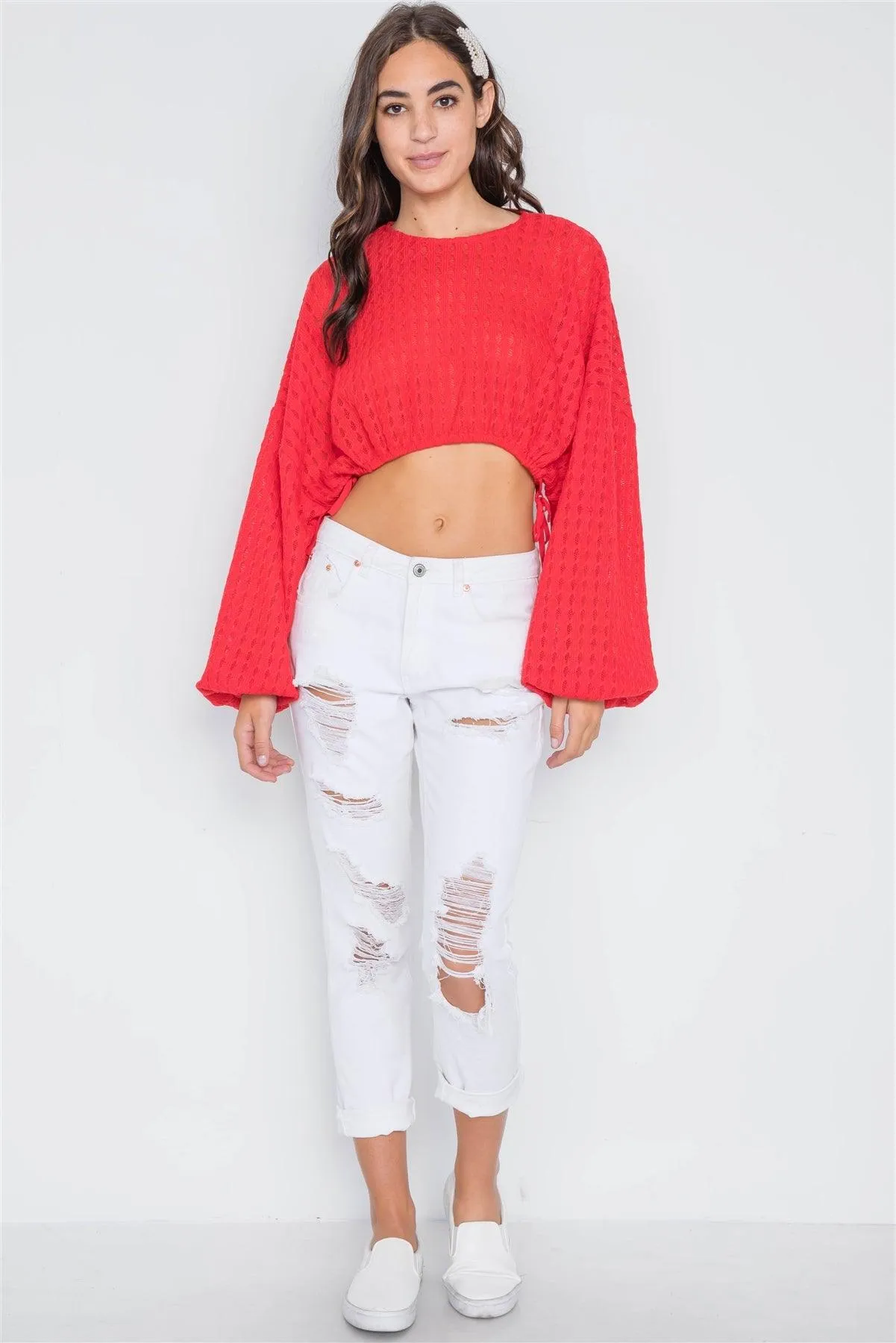 Red Cropped Long Sleeve Sweater /2-2-2