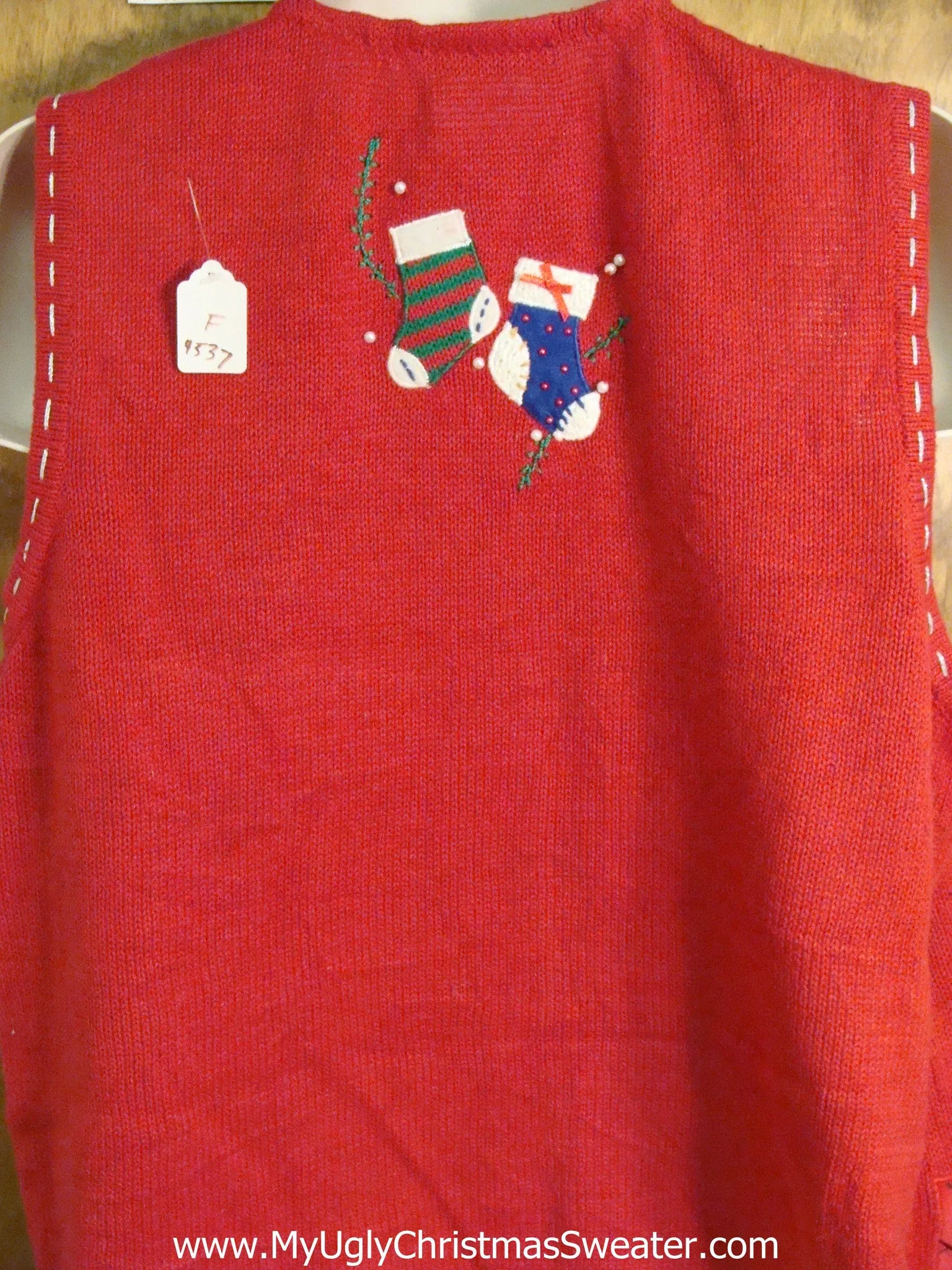 Red Snowman and Stockings Christmas Sweater Vest