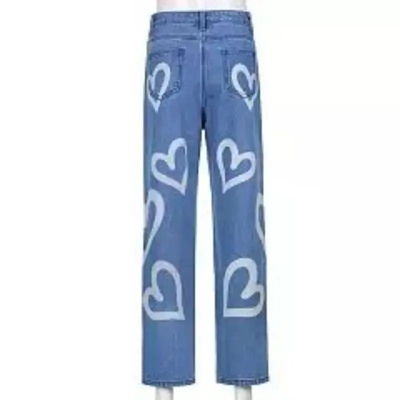 Retro High-Waisted Heart Graffiti Jeans