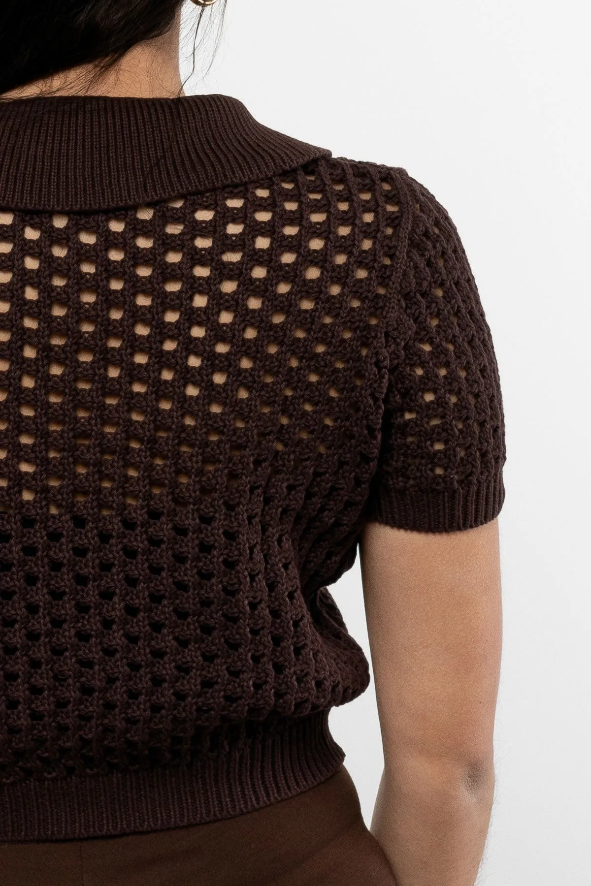 RFK54 - Mesh Knit Cropped Polo Sweater