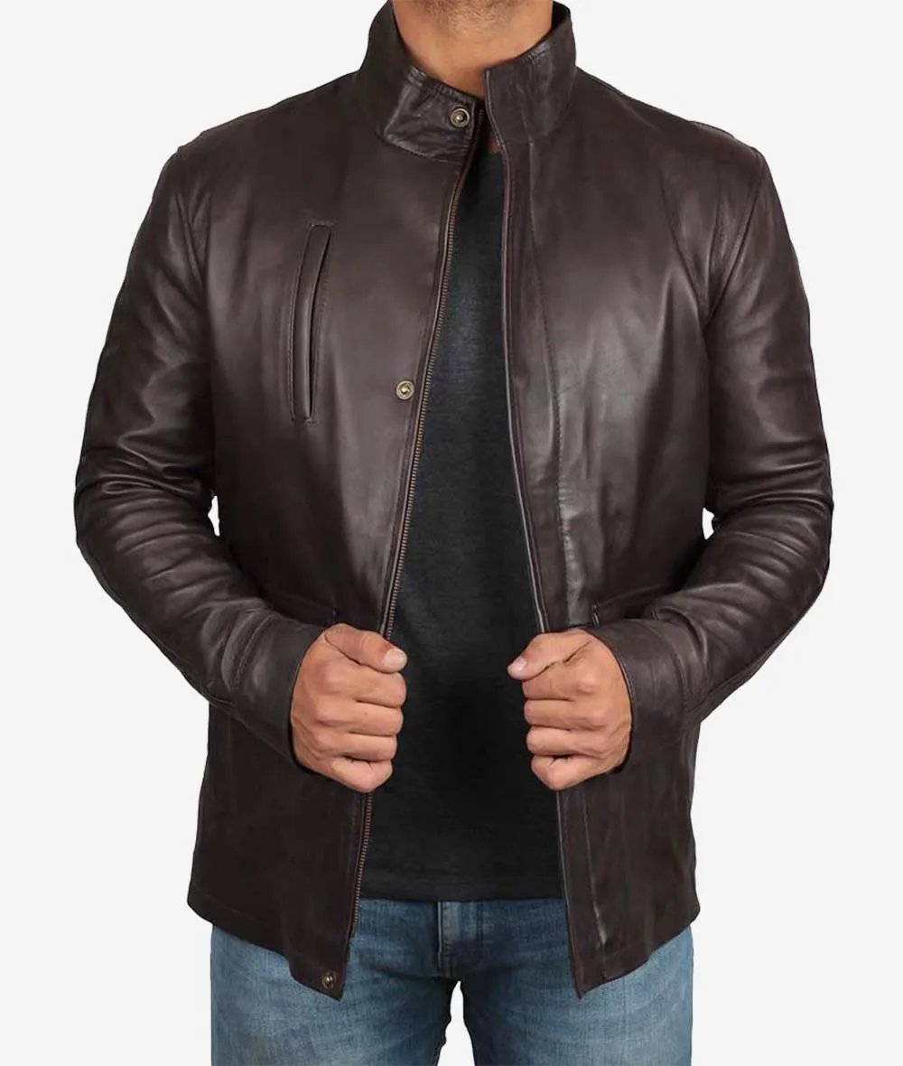 Richards Mens Dark Brown Leather Car Coat