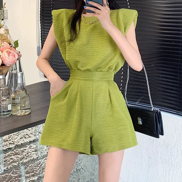 Round Neck Sleeveless Top High Waist Shorts Set