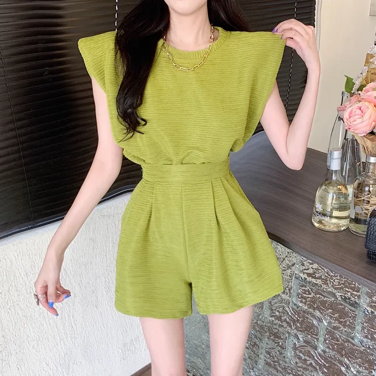 Round Neck Sleeveless Top High Waist Shorts Set