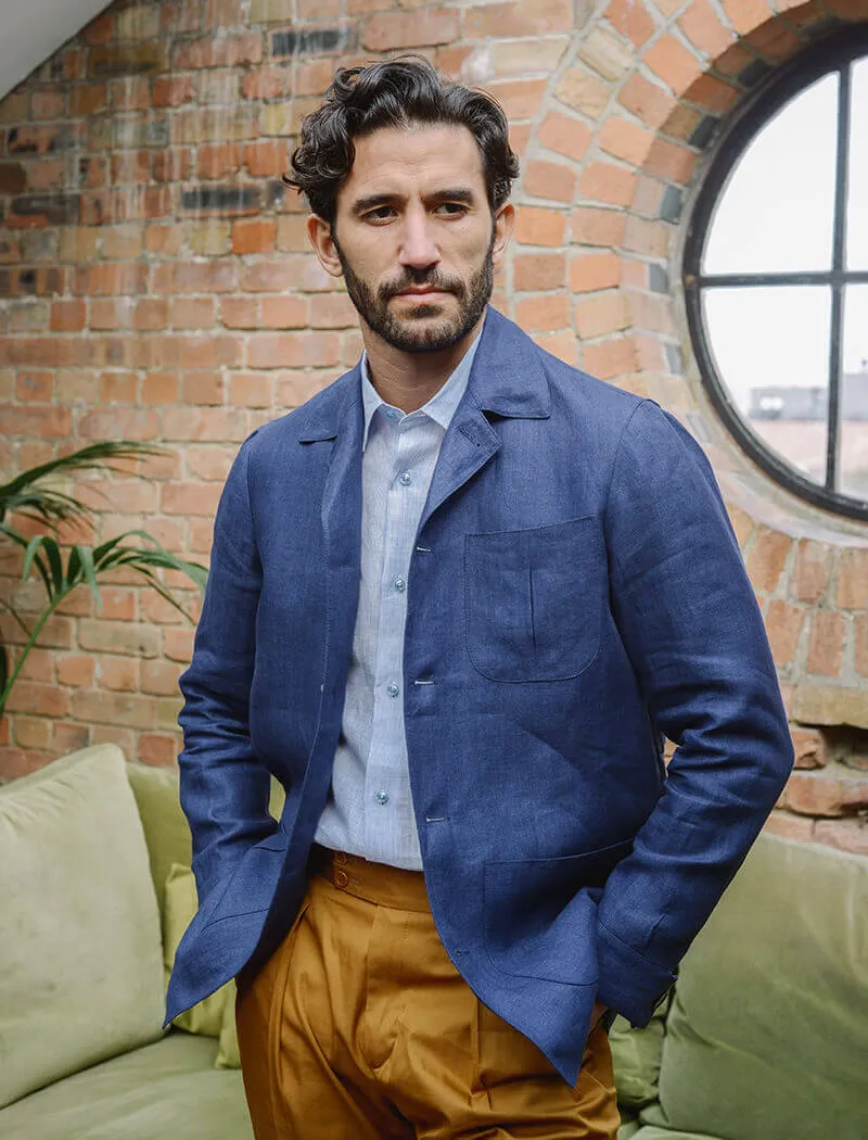 Royal Blue Herringbone Linen Shacket