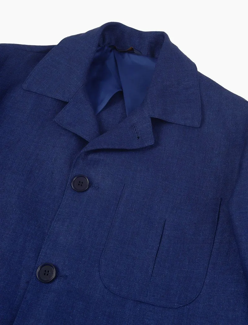 Royal Blue Herringbone Linen Shacket