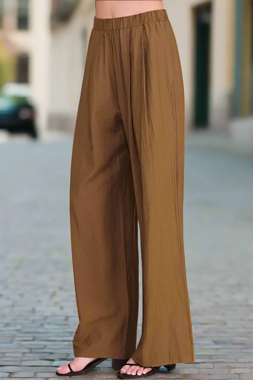 *SALE Allie Rose Classic High Waist Loose Pants - Bronze Brown