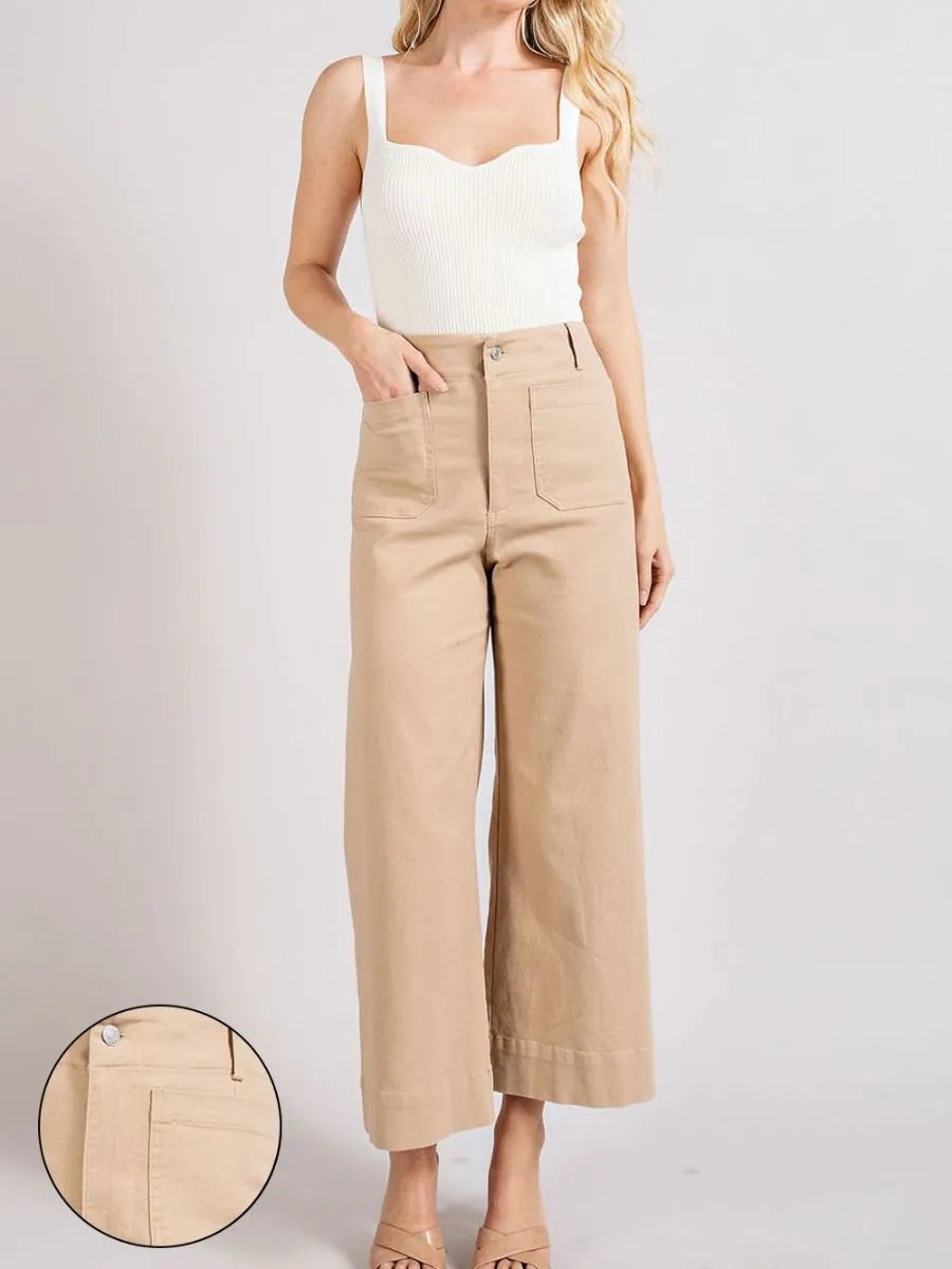 Simple Style Wide Leg Cropped Pants