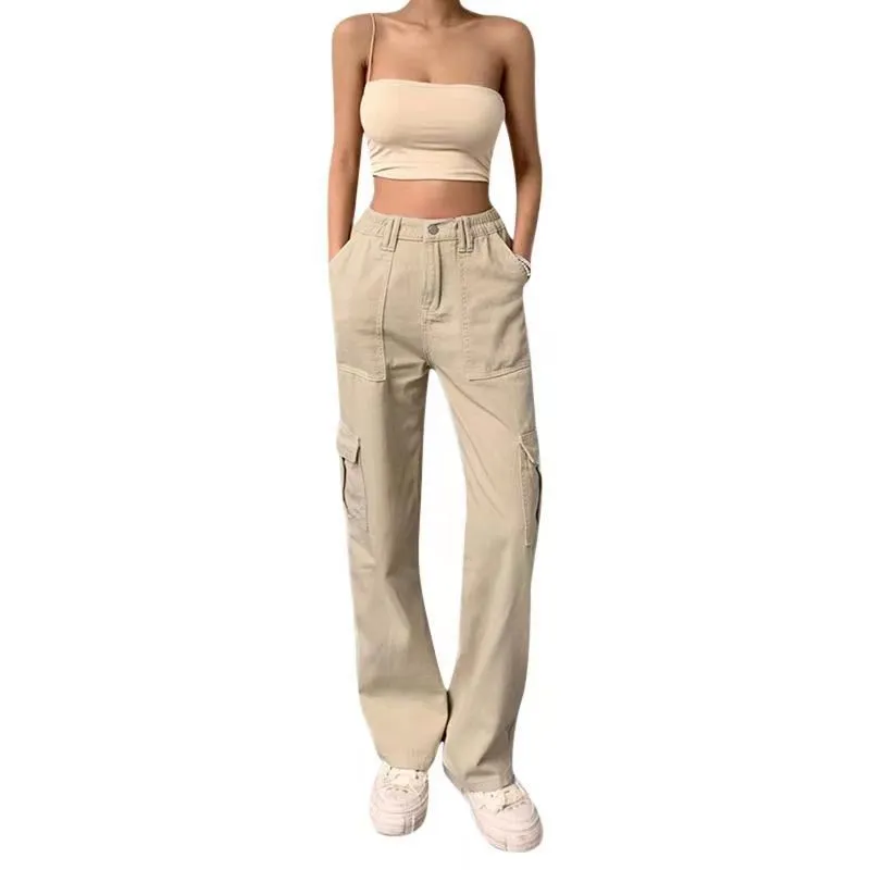 Slim High Waist Multi Pocket Cargo Pants Women