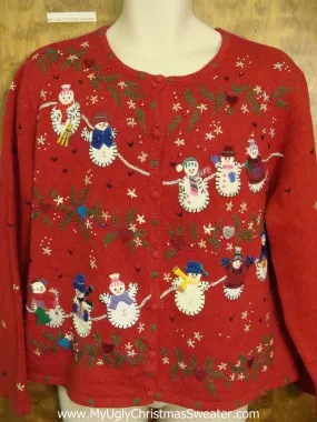 Snowman Closeline Ugly Christmas Sweater Cardigan