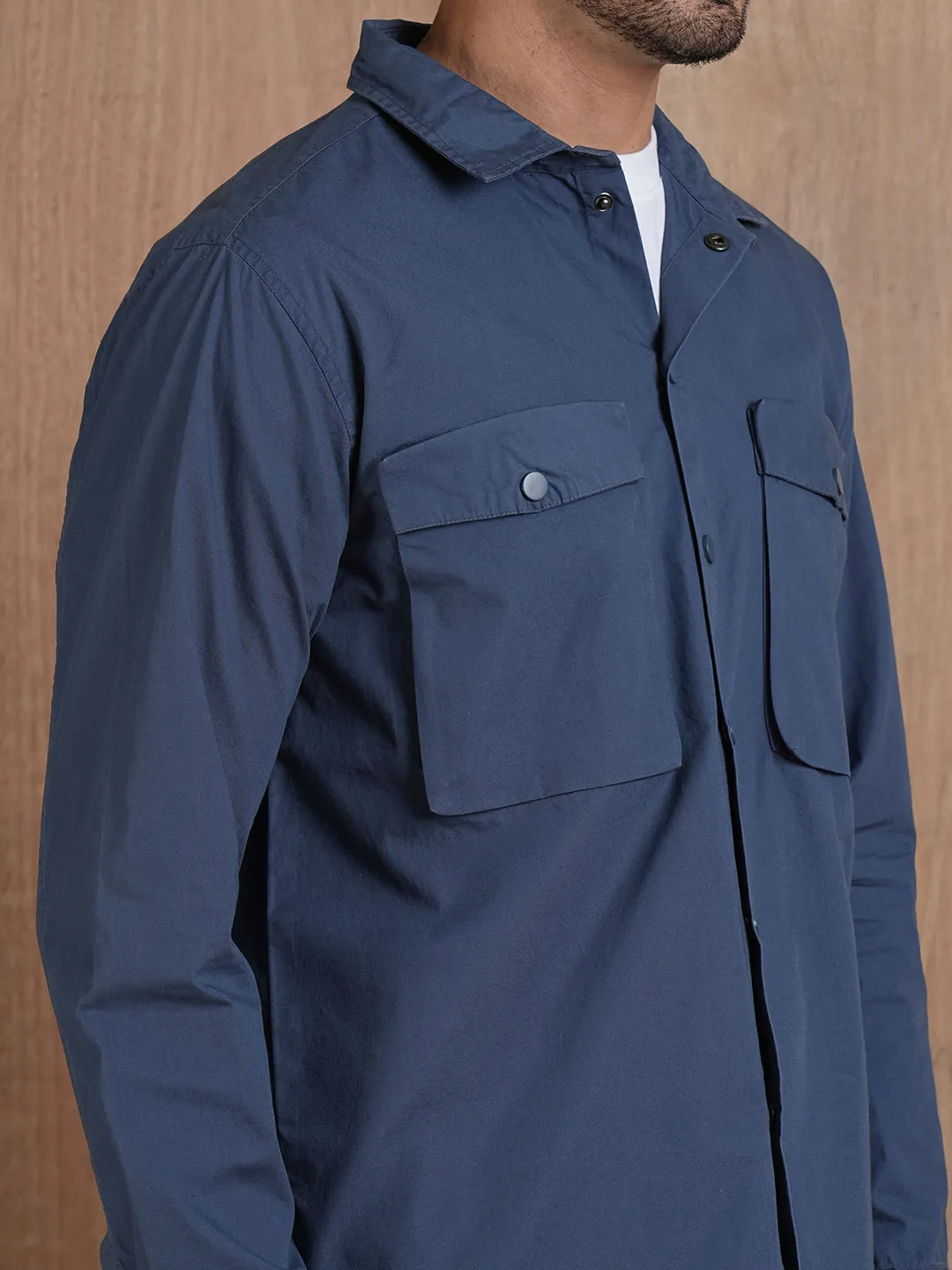 Solid Men Shacket - Blue