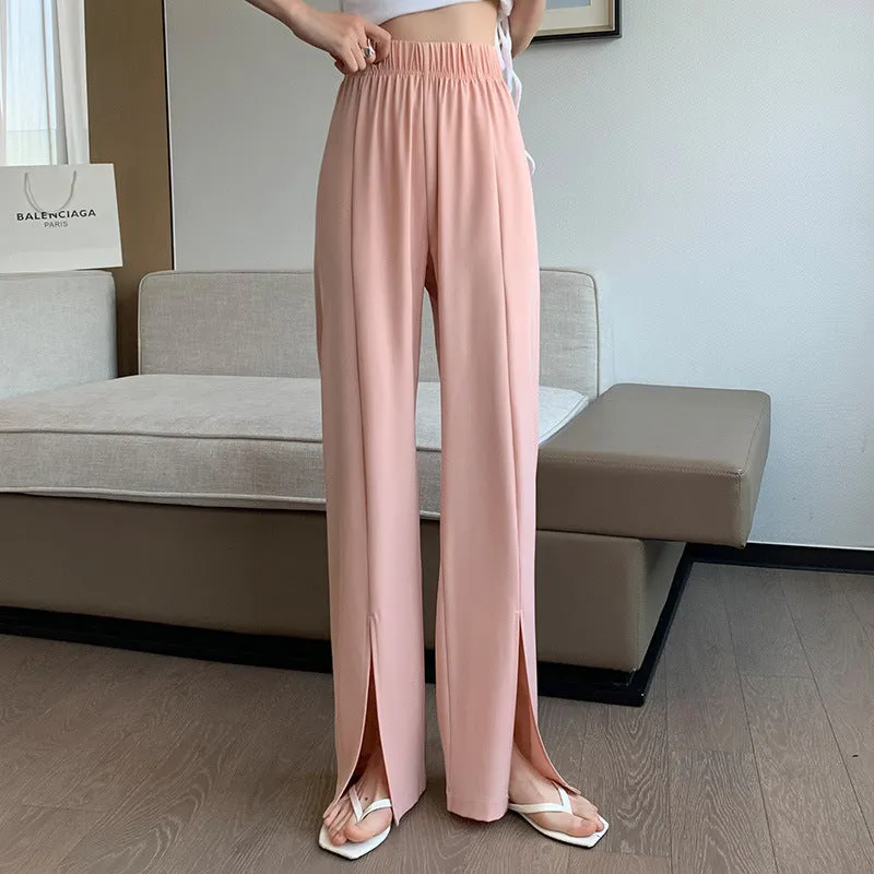 Splitted Pants Women High Waist Straight Floor Length Suit Drape Long Pants