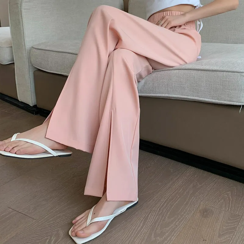 Splitted Pants Women High Waist Straight Floor Length Suit Drape Long Pants