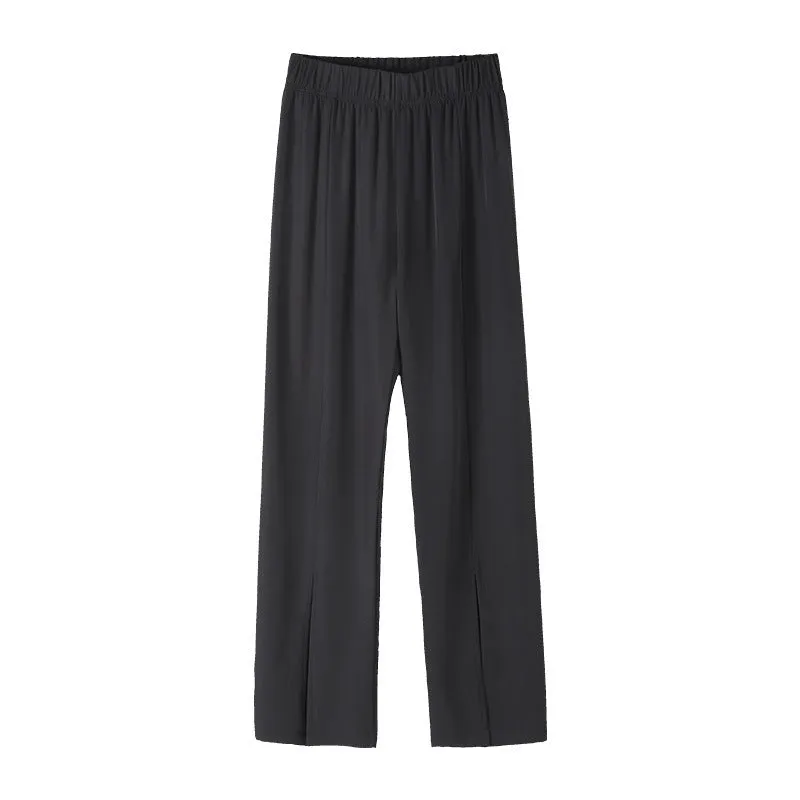 Splitted Pants Women High Waist Straight Floor Length Suit Drape Long Pants