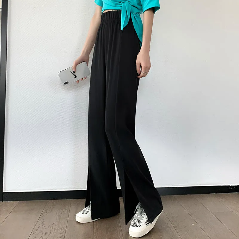 Splitted Pants Women High Waist Straight Floor Length Suit Drape Long Pants