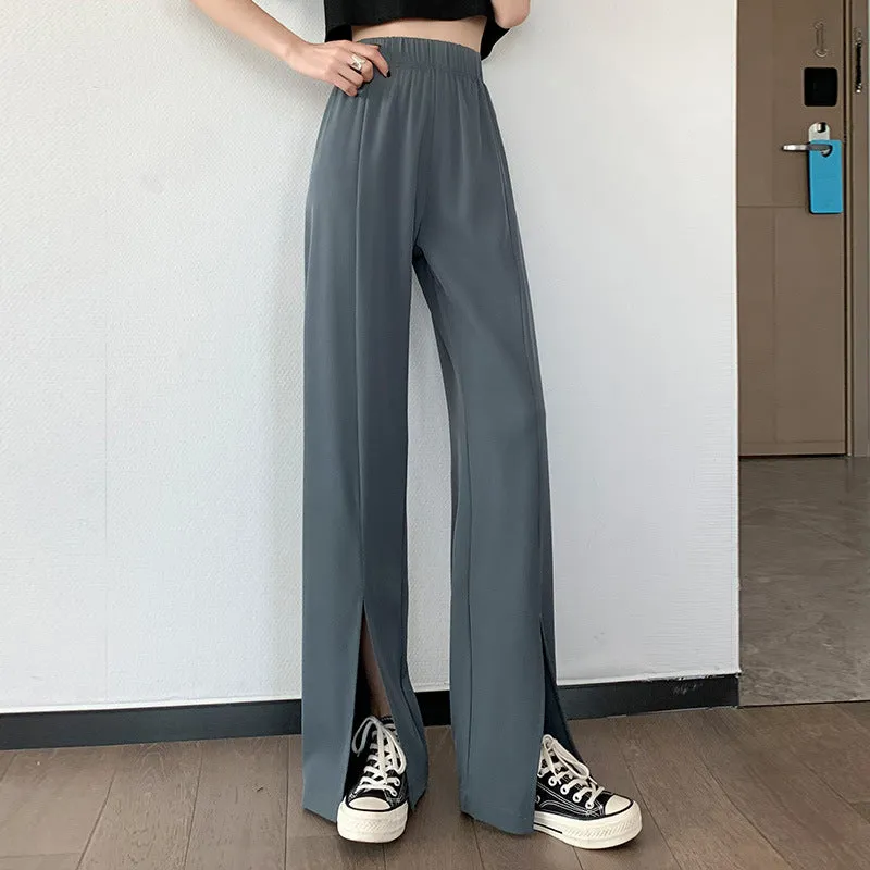 Splitted Pants Women High Waist Straight Floor Length Suit Drape Long Pants