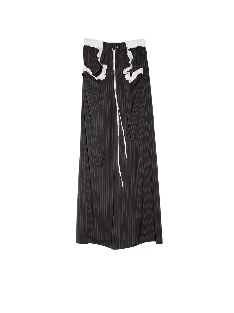 Stripe Frill Bi-Color High-Waist Wide-Pants