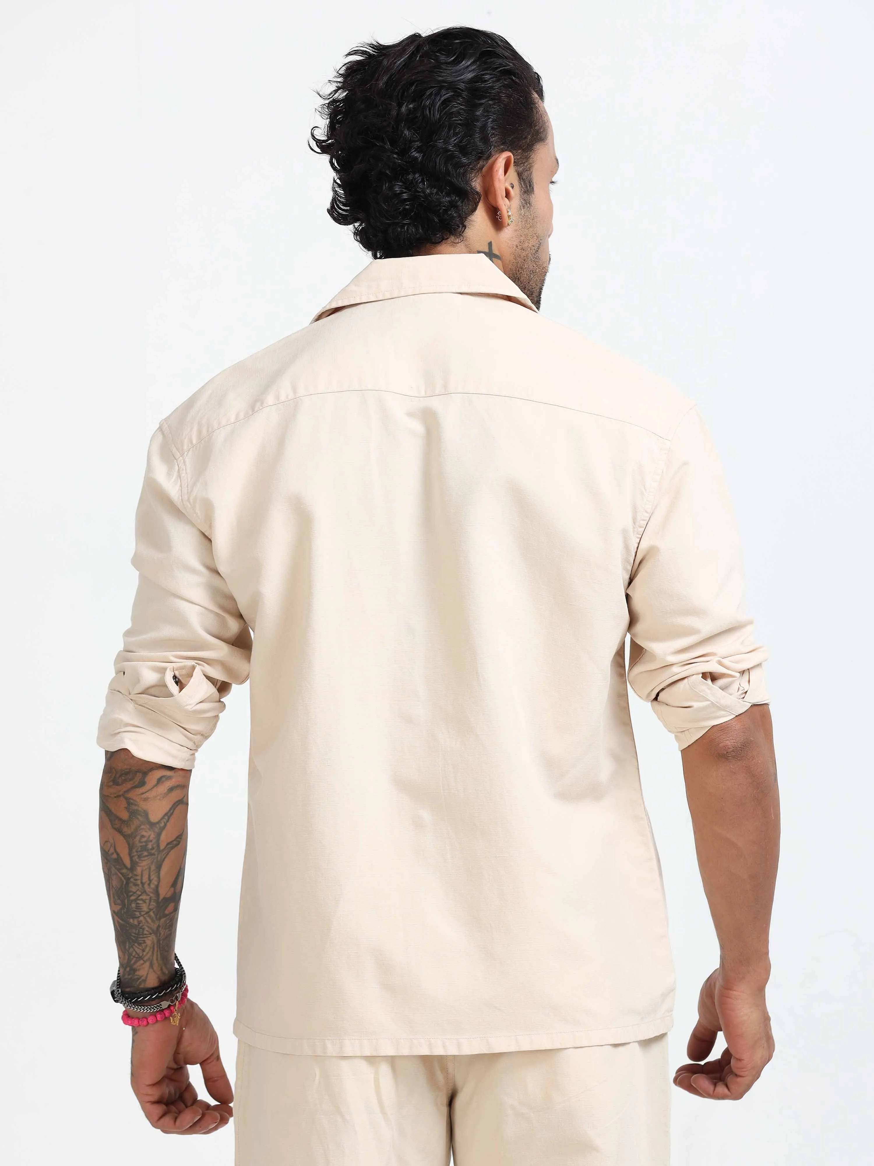 Style Shield Linen Shacket In Cream