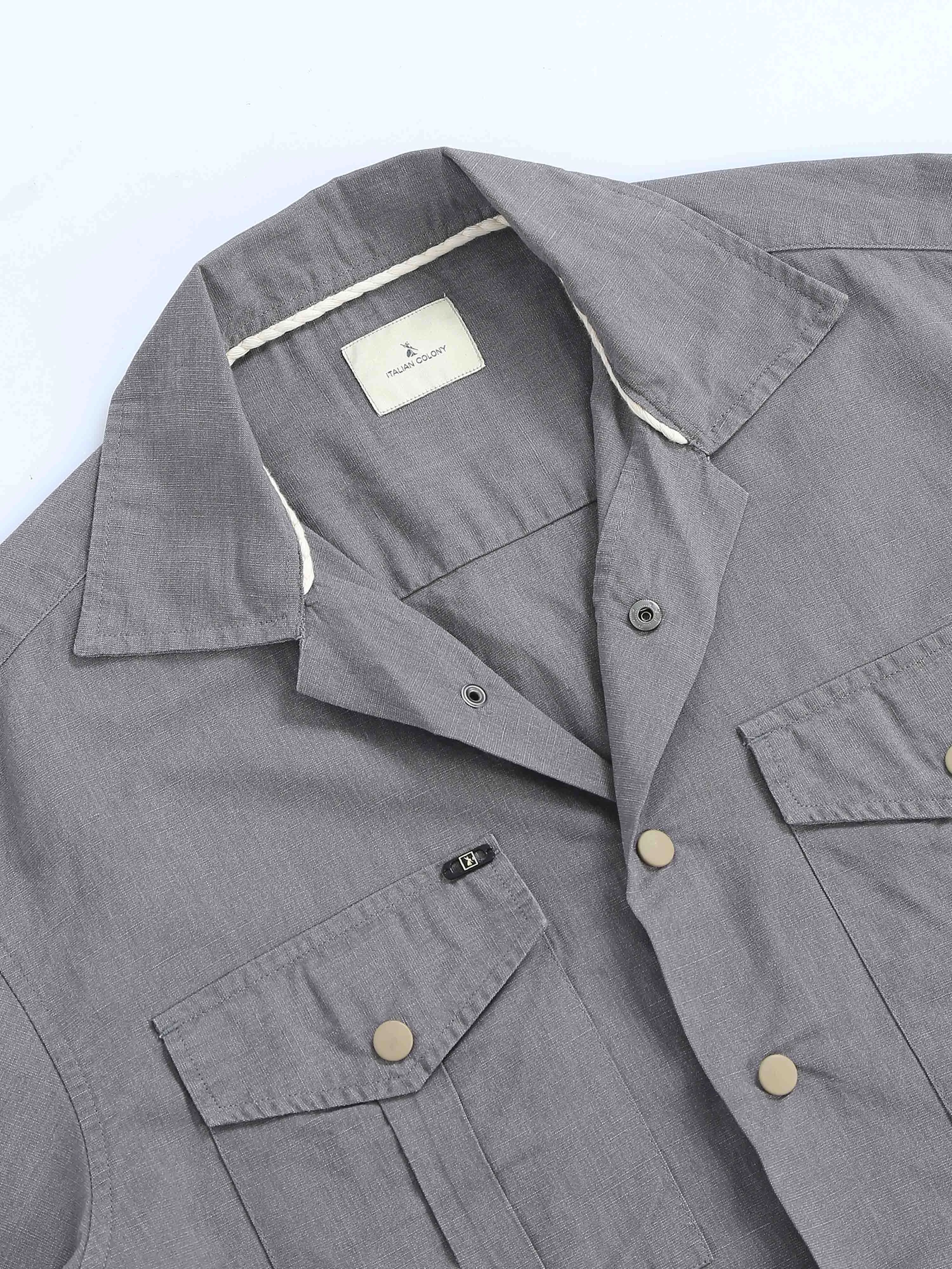 Style Shield Linen Shacket In Grey