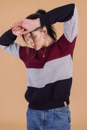 Sweater Mia Black, Herringbone and Burgundy