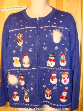 Tacky Ugly Christmas Sweater with Bling Beaded Snowmen (f69)