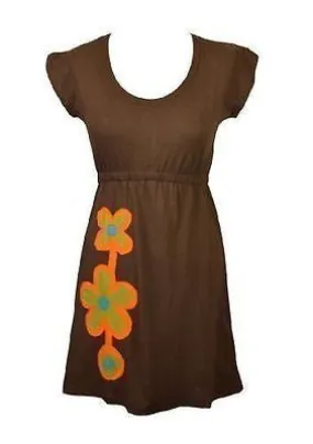 TATTOPANI-ladies-dress-with-side-flower-patch-in-empire-line-design-brown