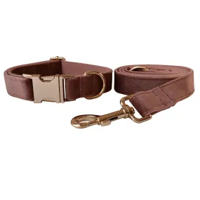 Taupe Brown Velvet Collar with Personalized Leash Set