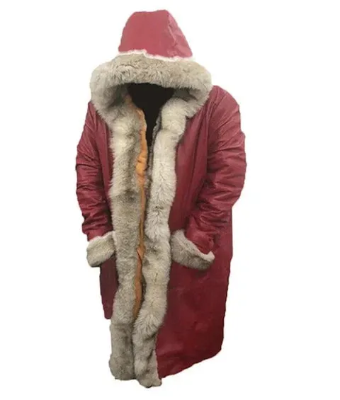 The Christmas Chronicles Santa Claus Red Fur Leather Coat Mens