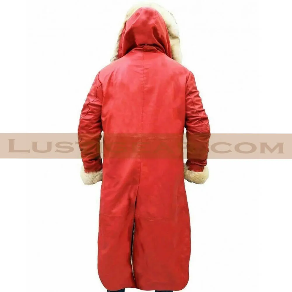 The Christmas Red Santa Claus Fur Leather Coat Mens