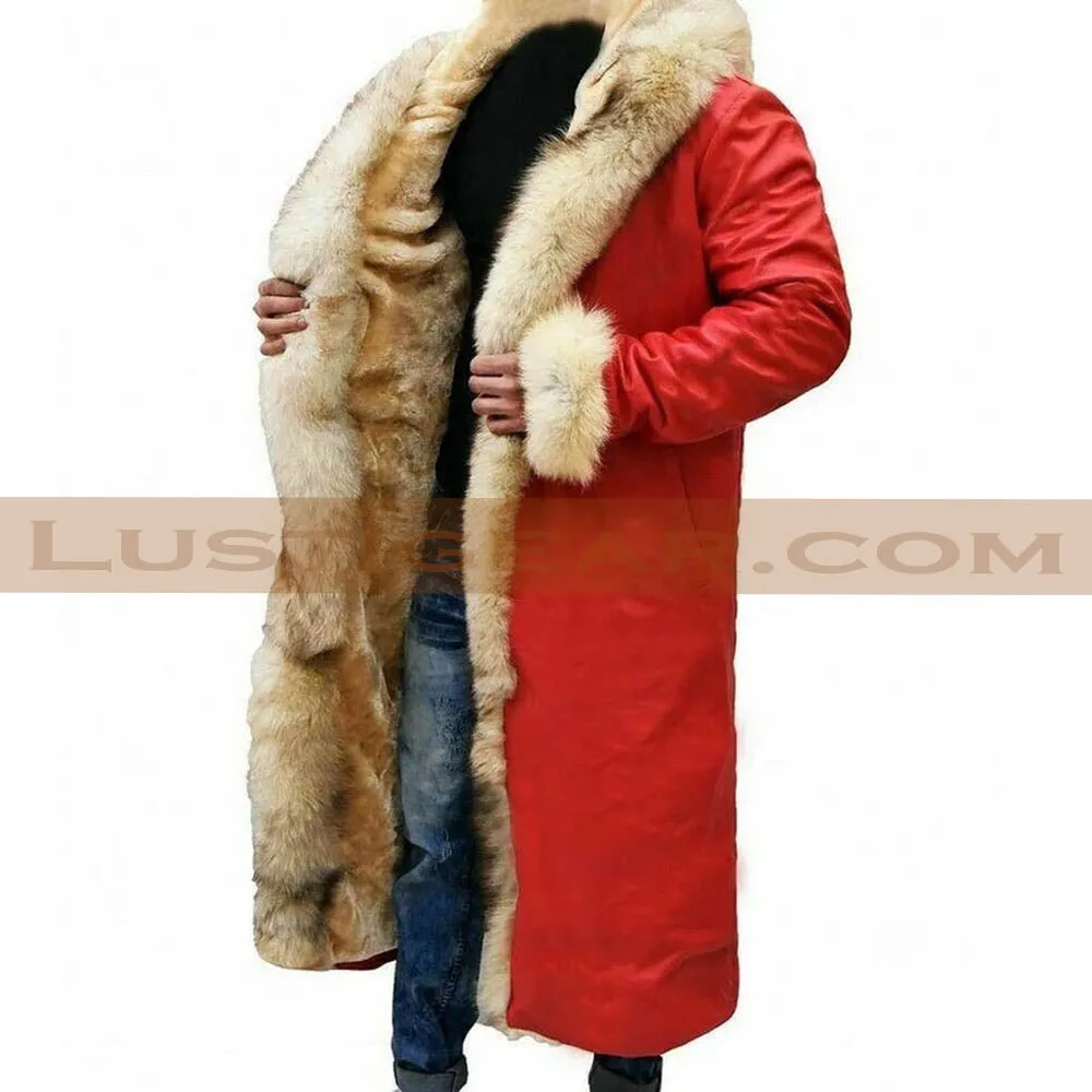 The Christmas Red Santa Claus Fur Leather Coat Mens