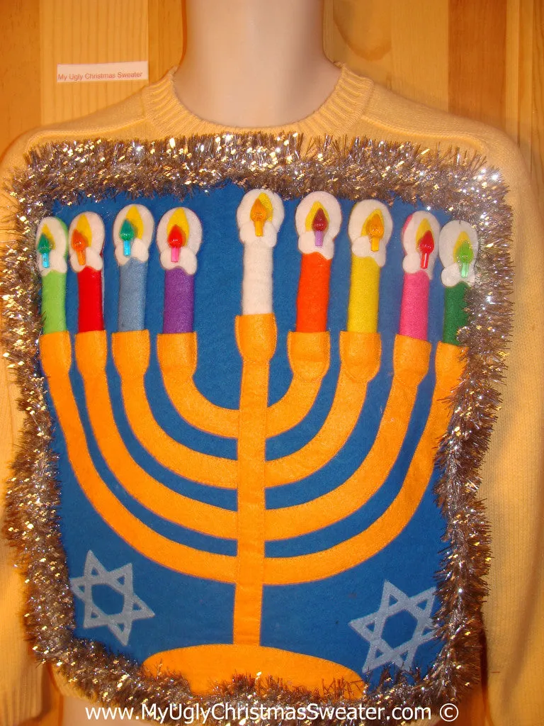 Ugly Christmas Sweater Party Hanukkah Sweater  Menorah (j311)