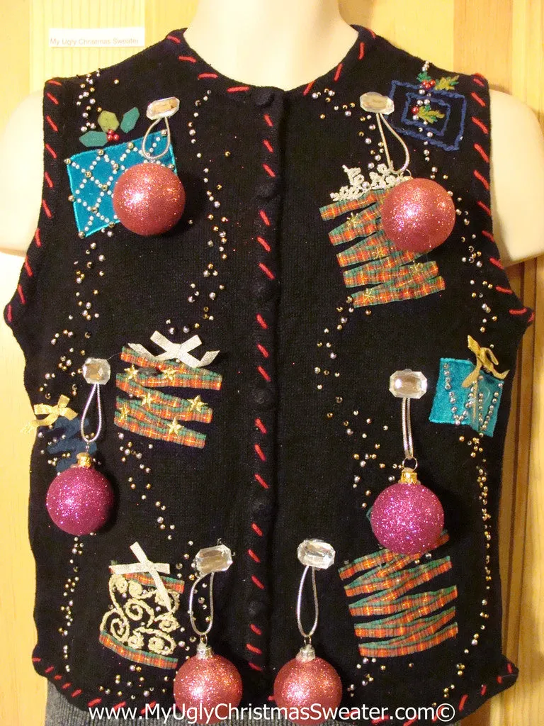 Ugly Christmas Sweater Party Holy Grail of Ugly Sweater Vest with 3D Ornaments and Bling Gifts (z20)