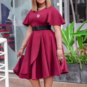 V Neck High Waist Loose Plus Size Dress with Asymmetric Hem