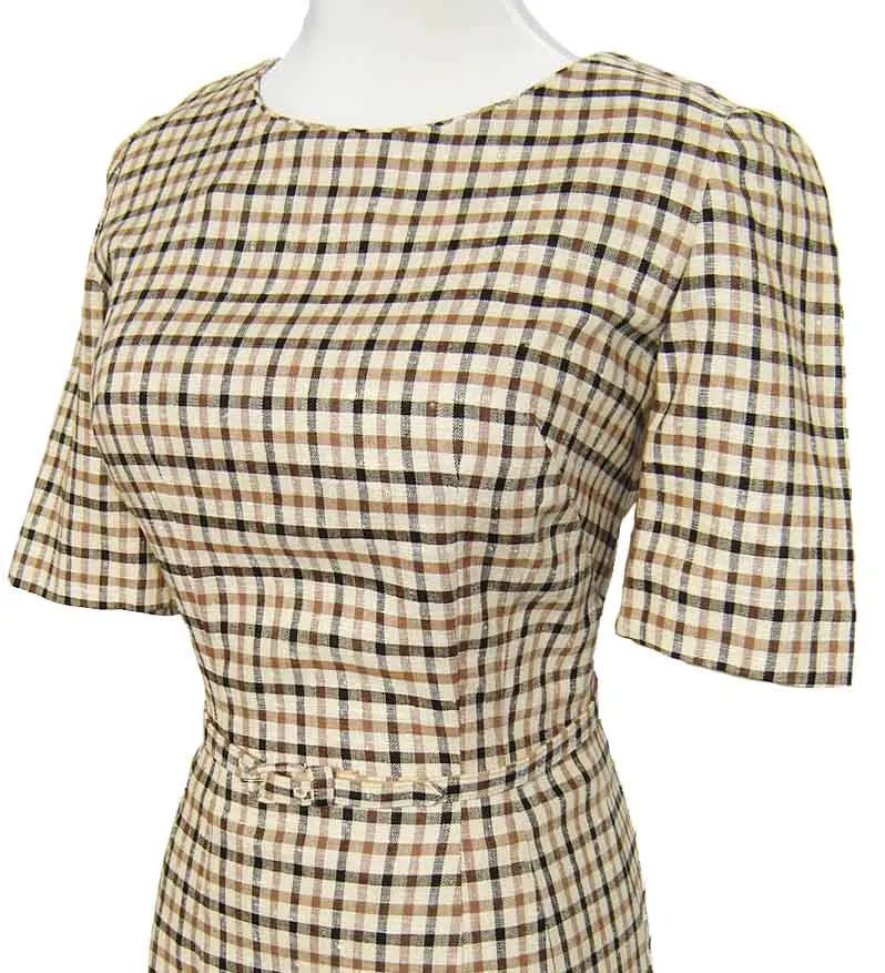 Vintage 60s Dress Vera Maxwell Windowpane Plaid S / M