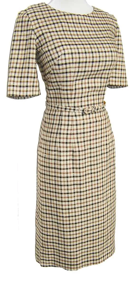 Vintage 60s Dress Vera Maxwell Windowpane Plaid S / M