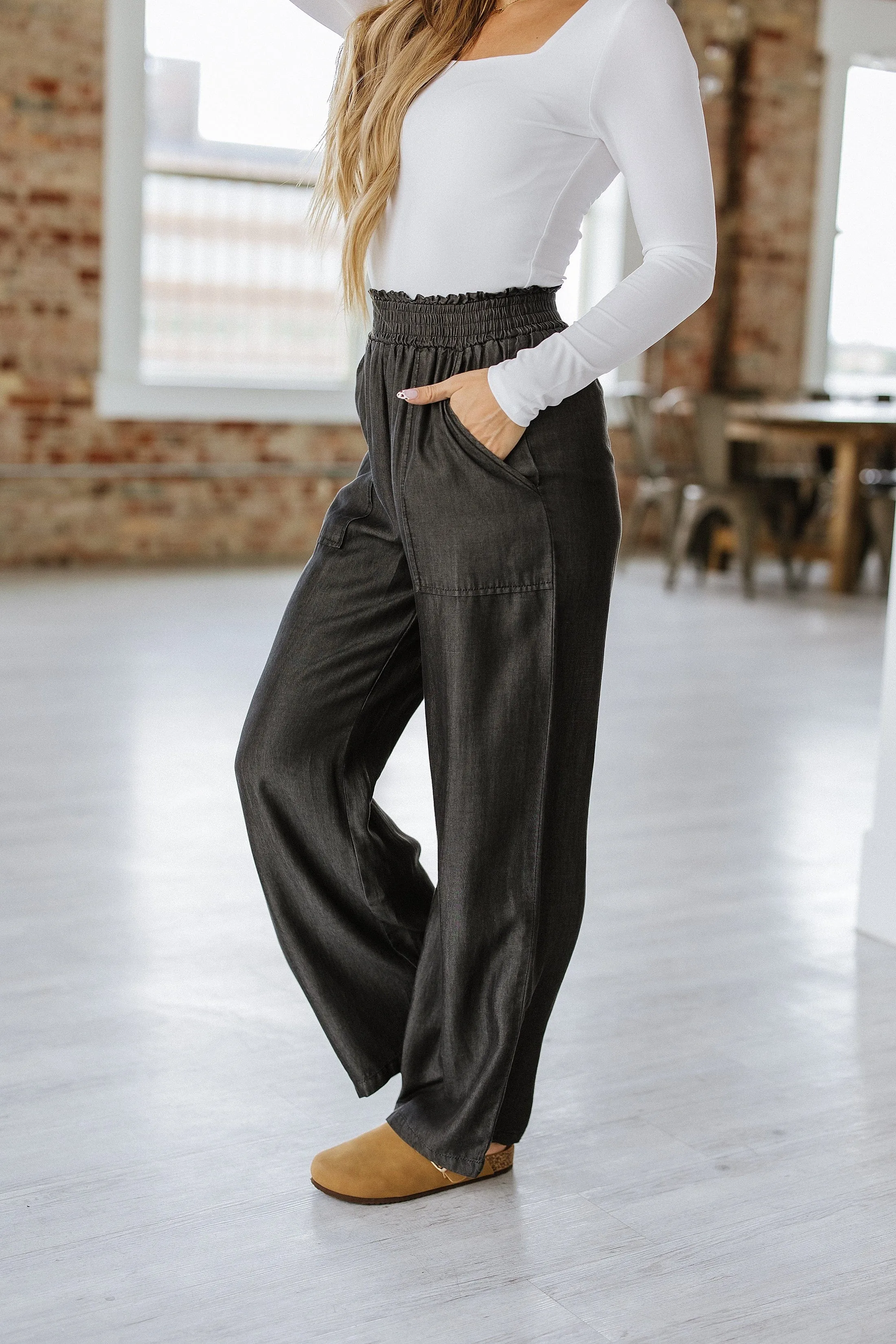 Walsh Smocked High Waist Wide Leg Jeans