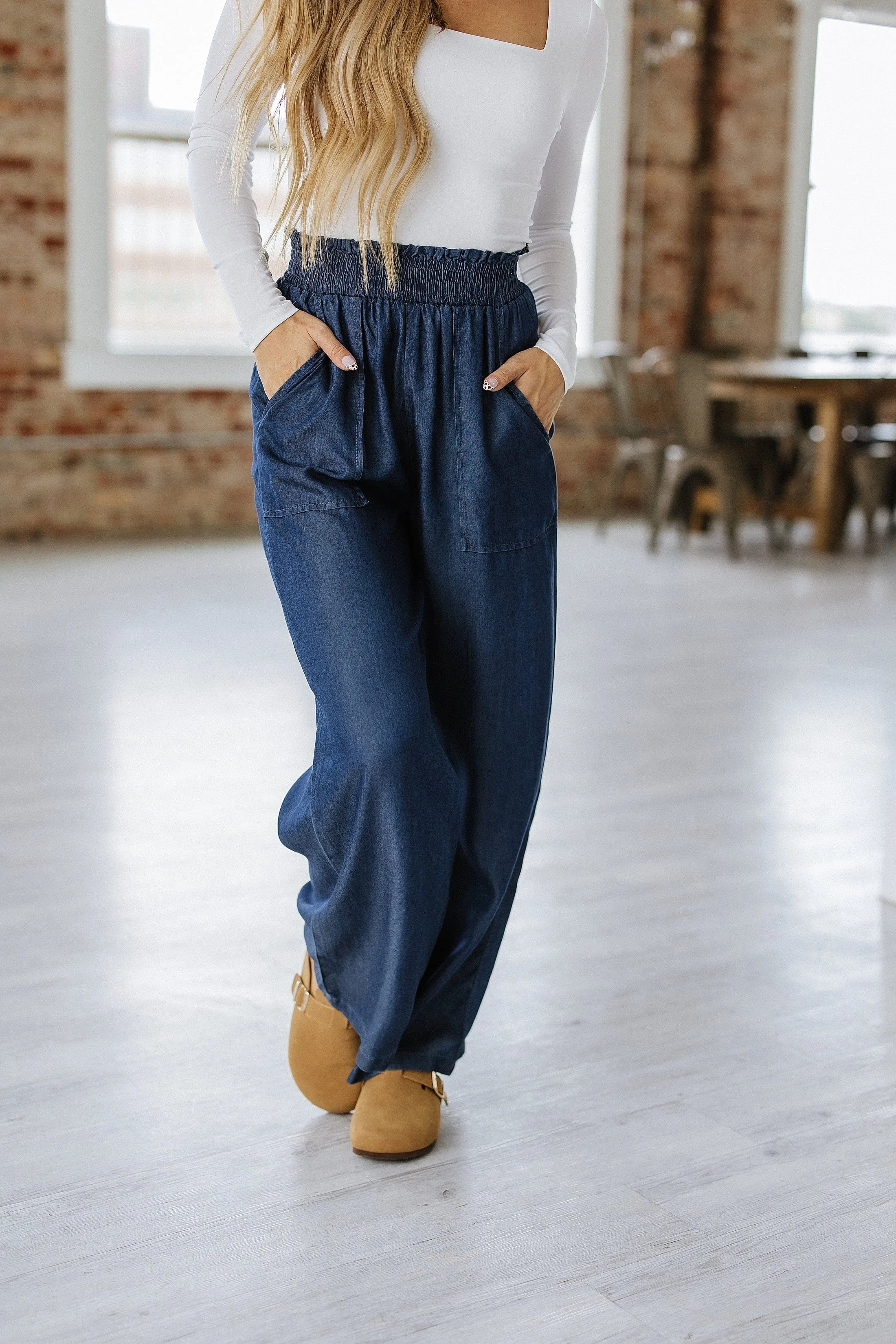 Walsh Smocked High Waist Wide Leg Jeans