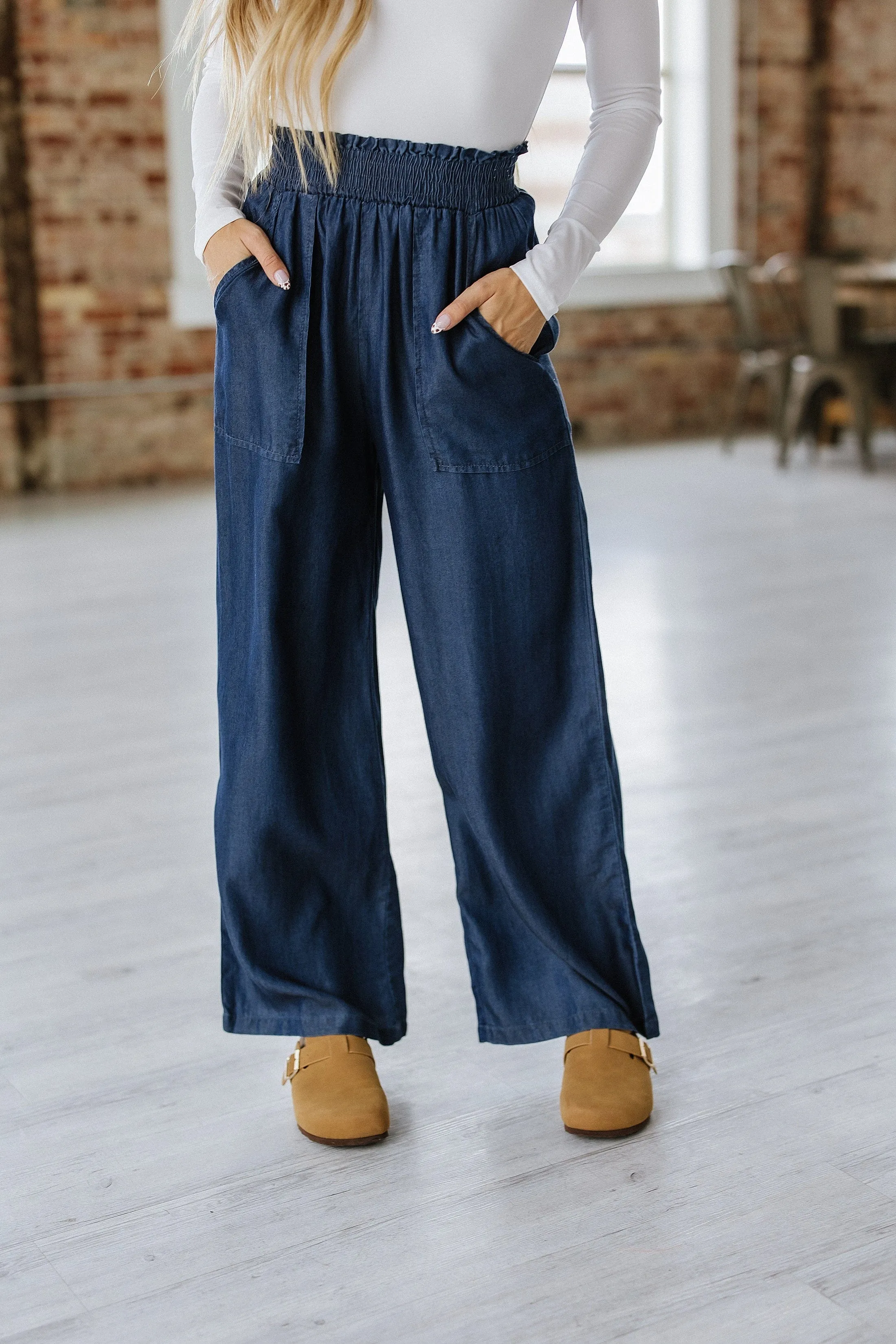 Walsh Smocked High Waist Wide Leg Jeans