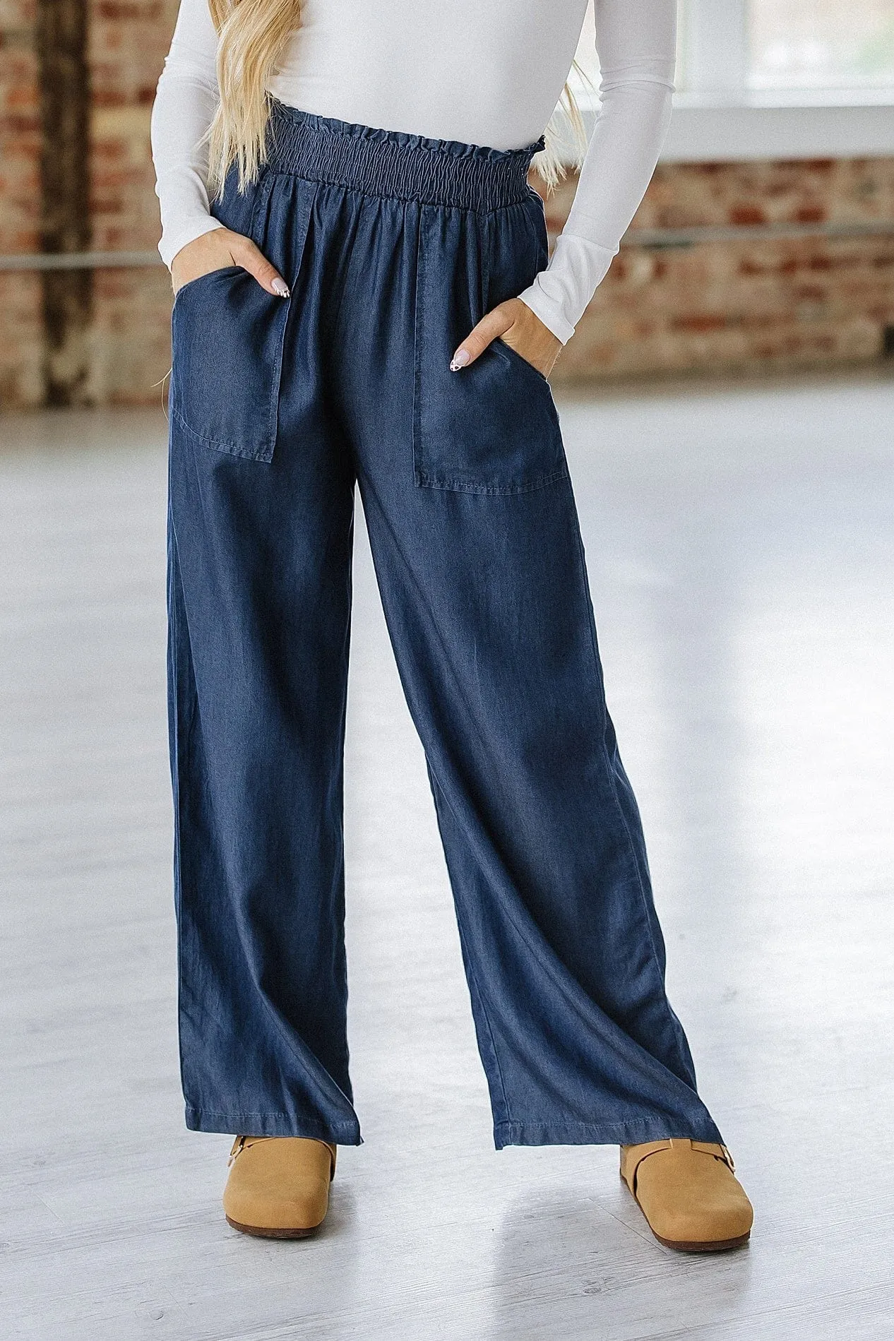 Walsh Smocked High Waist Wide Leg Jeans