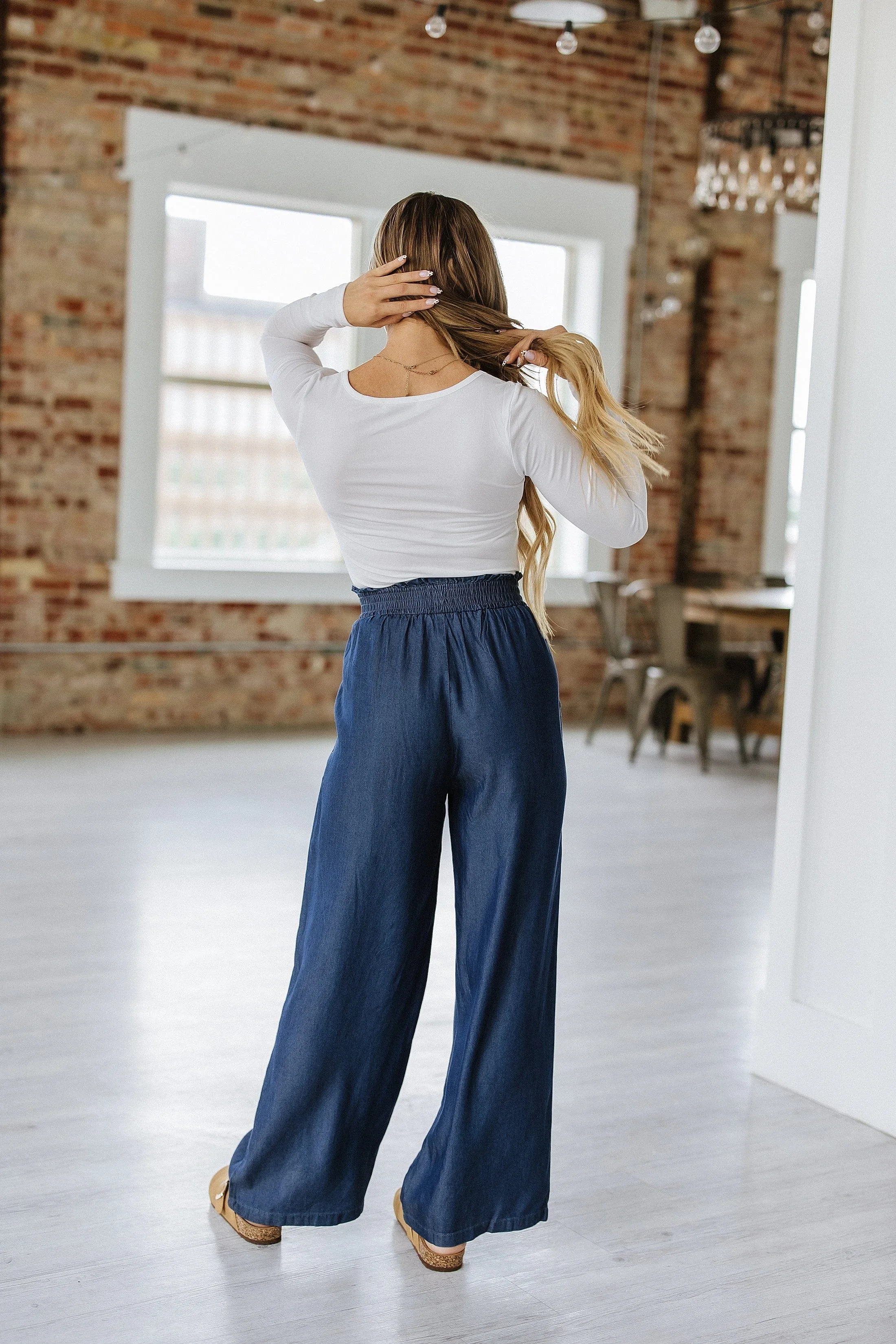 Walsh Smocked High Waist Wide Leg Jeans