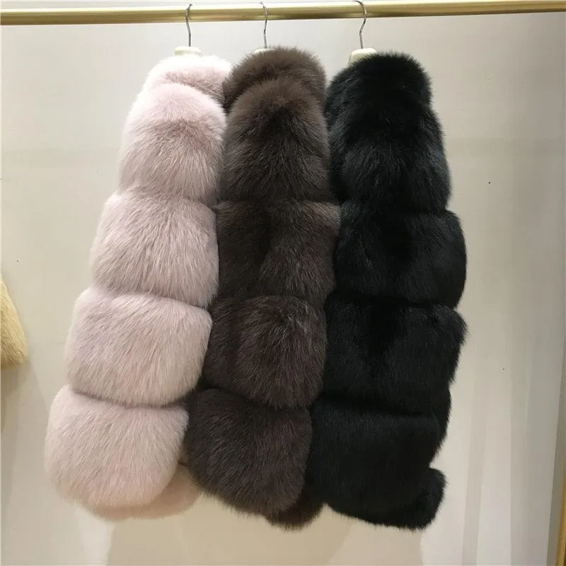 Winter Natural Real Fox Fur Coat For Women with Stand Collar