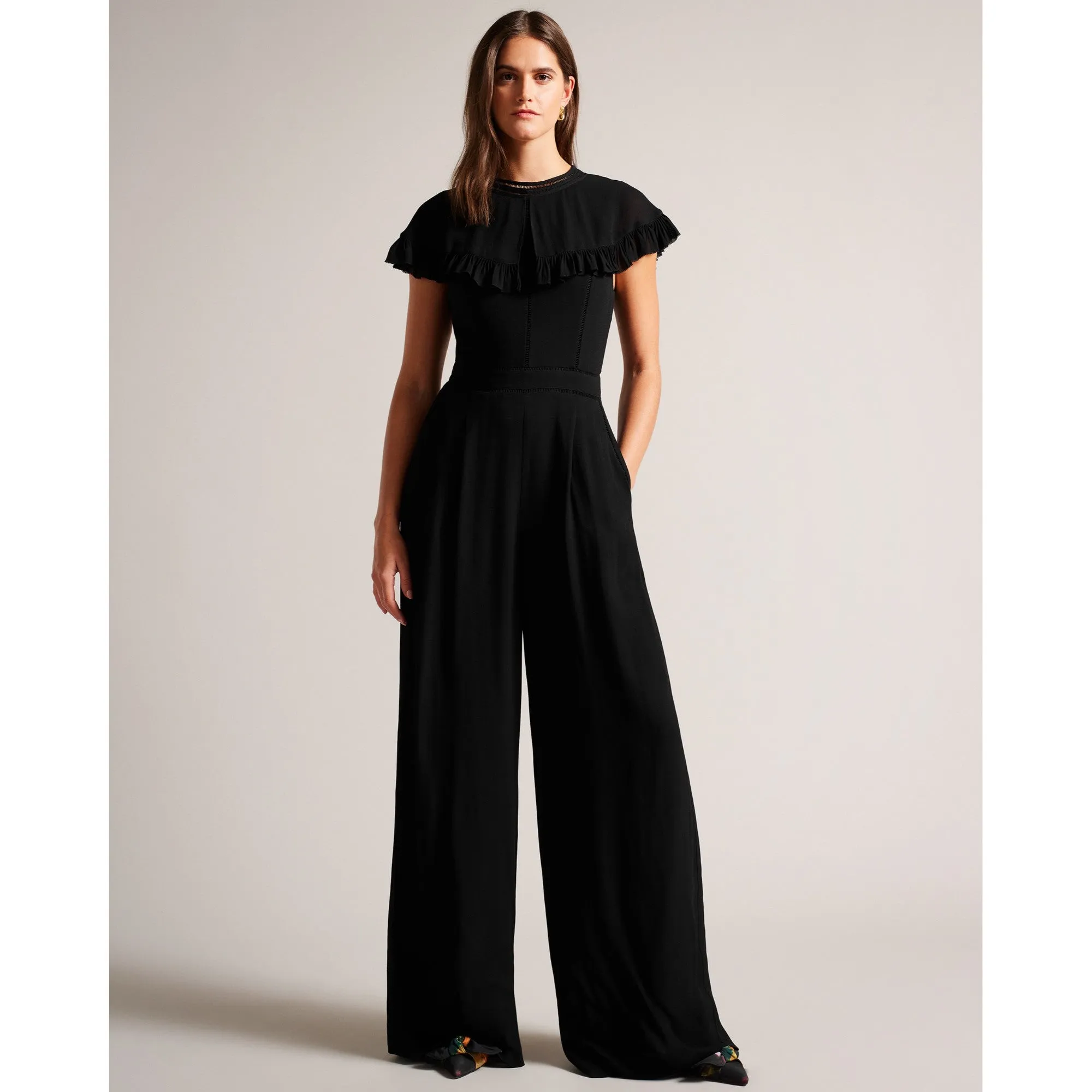 Women Wmt-Olivvee-Cape Jumpsuit With Ladder Tape Detail - Black