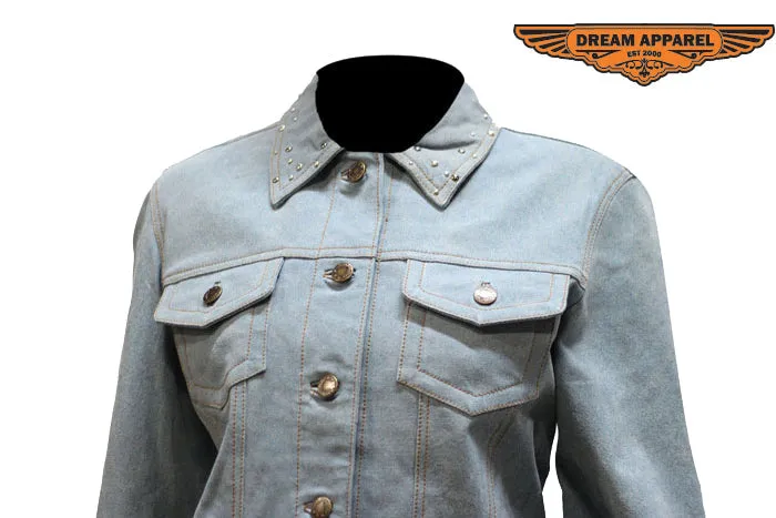 Womens Genuine Leather Made Denim Jacket