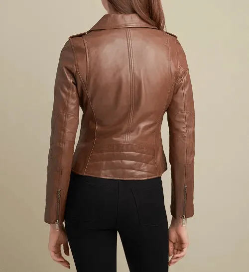 Womens Light Brown Leather Biker Jacket