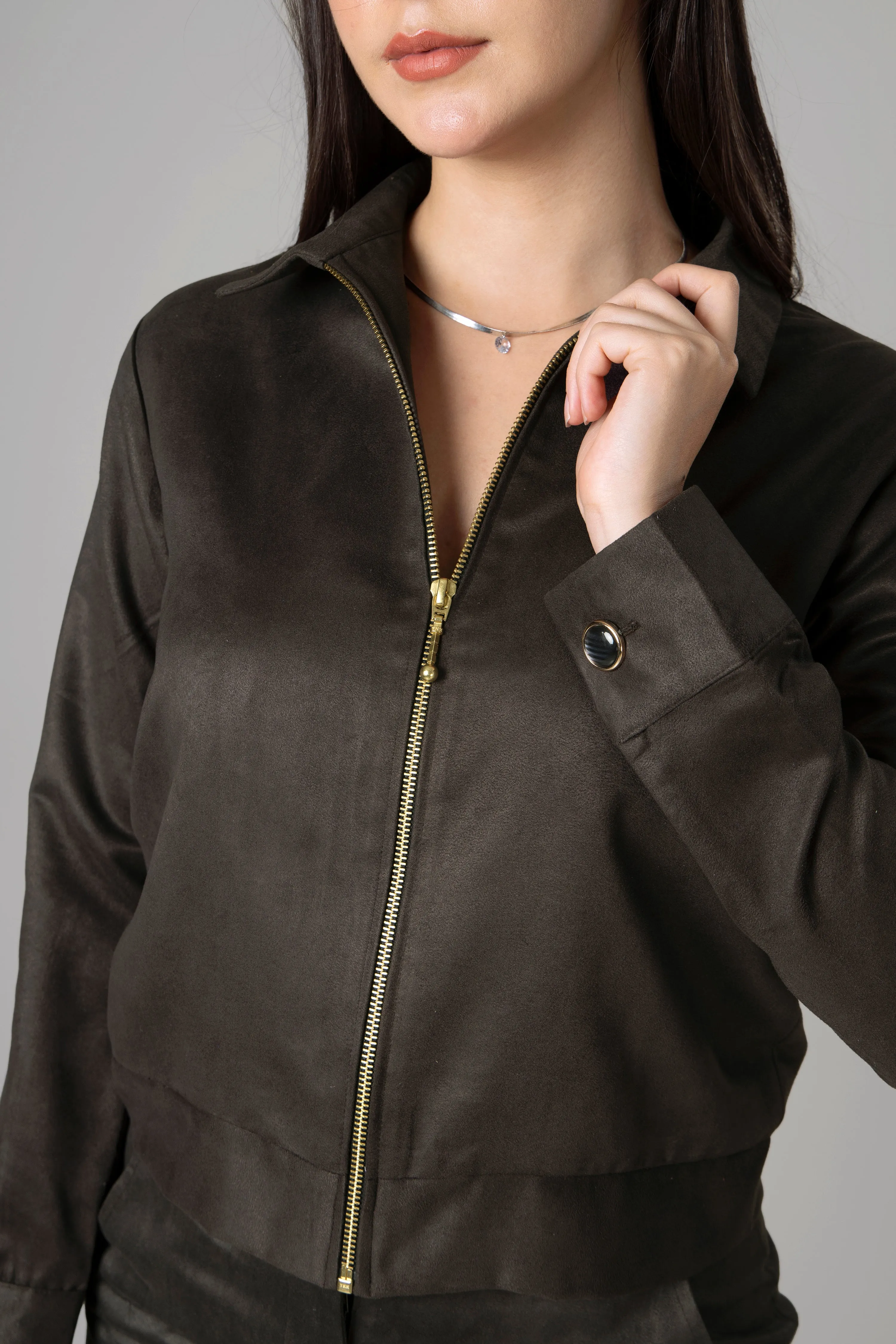 Womens Luxe Brown Suede Jacket