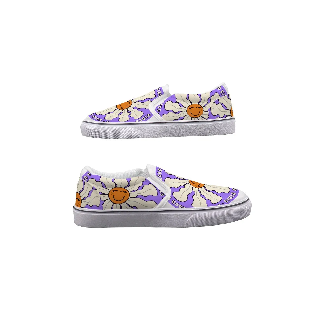 Women's Slip On Sneakers 243 purple with a daisy print