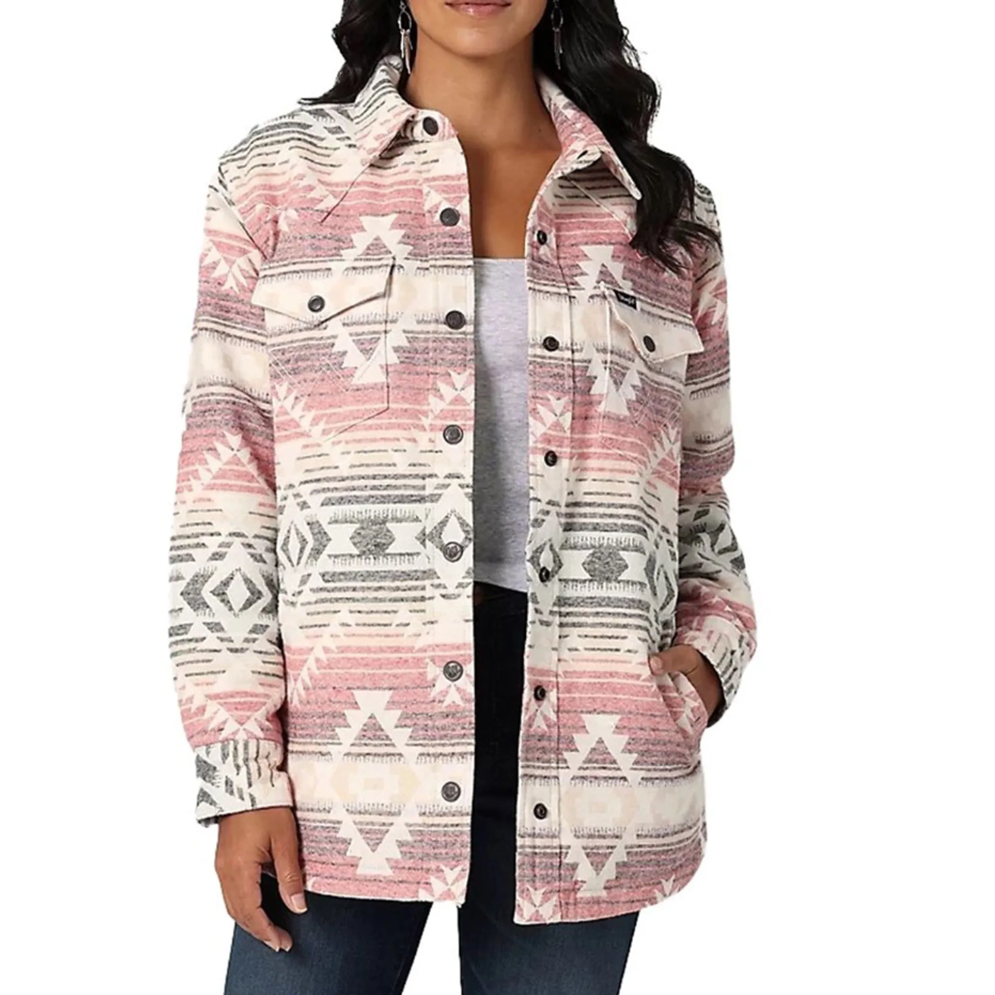 Wrangler Women's Pink & White Aztec Shacket