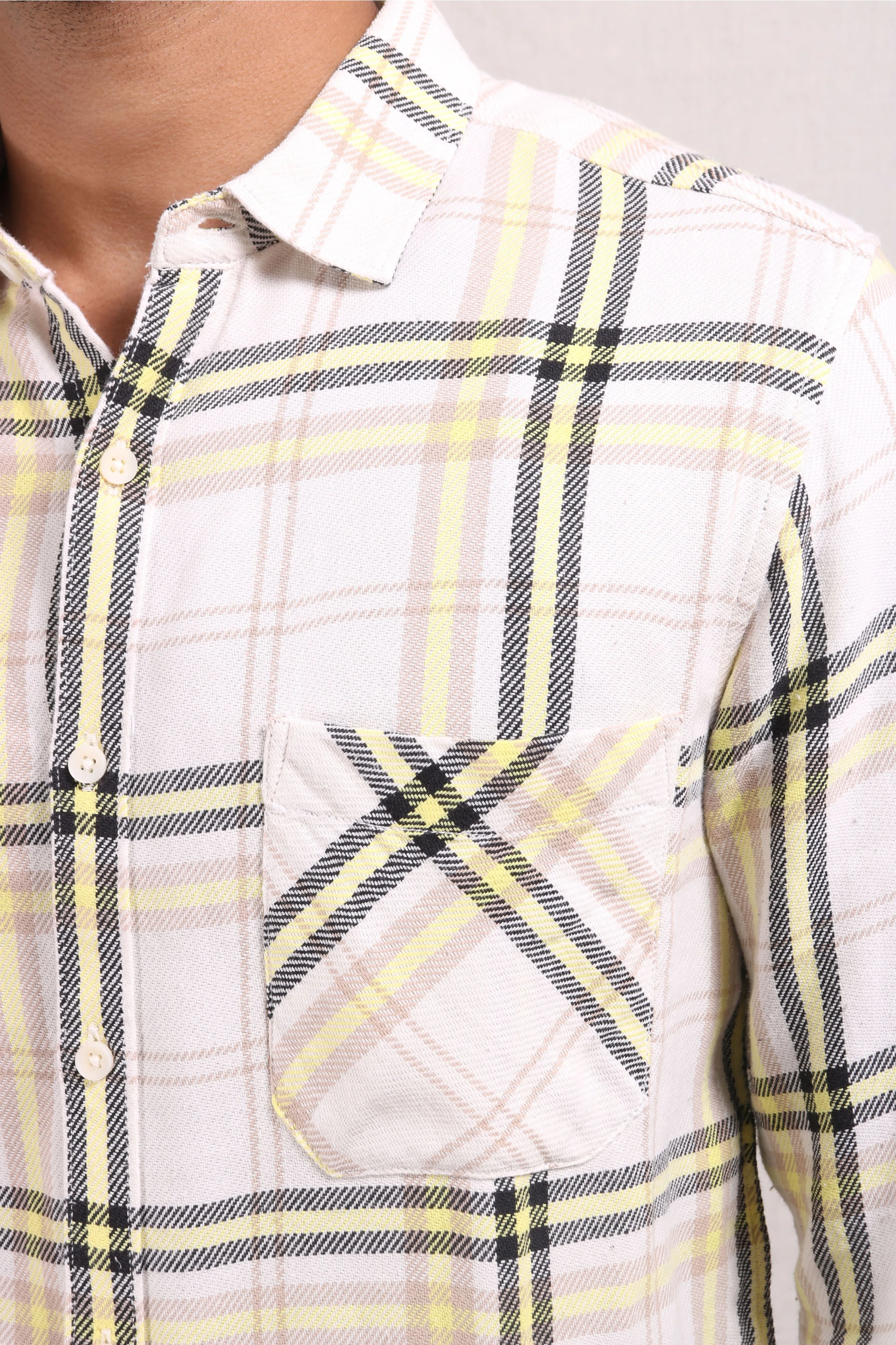 XKIND YELLOW CHECKS REGULAR FIT SHIRT